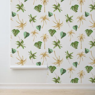 Papier Peint Palmiers d'or tropicaux Feuilles