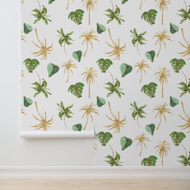 Papier Peint Palmiers d'or tropicaux Feuilles (Application)