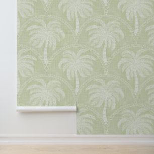 Papier Peint Palmiers en motifs d'arche vert pastel texturés