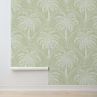 Papier Peint Palmiers en motifs d'arche vert pastel texturés