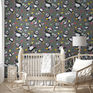 Papier Peint Panda coloré poka point motif gris arrière - plan