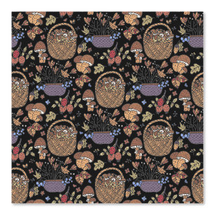 Papier Peint Panier amusant de champignons Motif sur noir