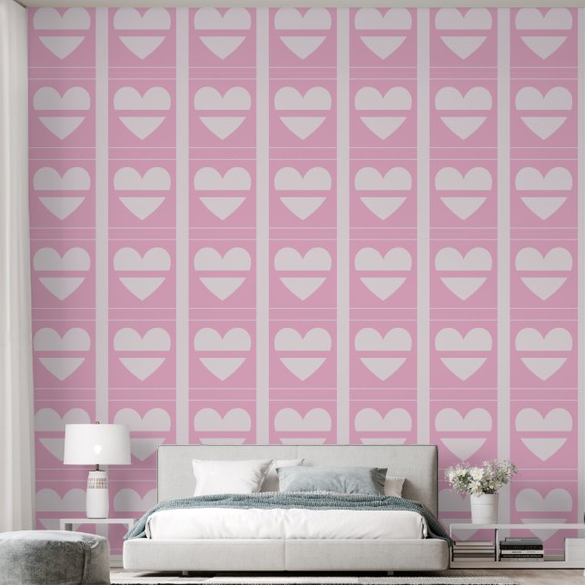 Papier Peint Panneaux élégants de Coeurs Carrés pastel rose dou (Chambre à coucher)