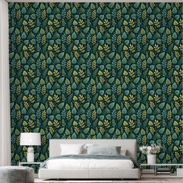 Papier Peint "Papier peint feuille verte" (Chambre à coucher)