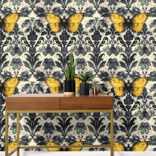 Papier Peint Papillon jaune vintage amovible