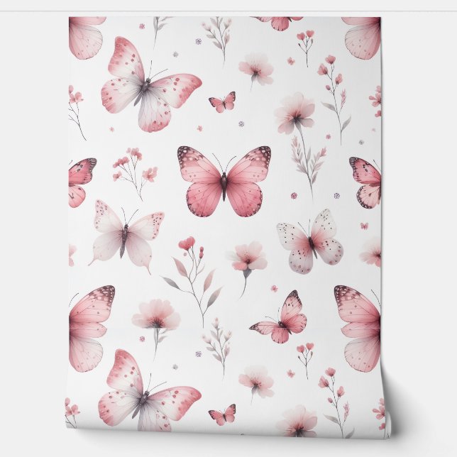 Papier Peint Papillon Rose (Déroulement)