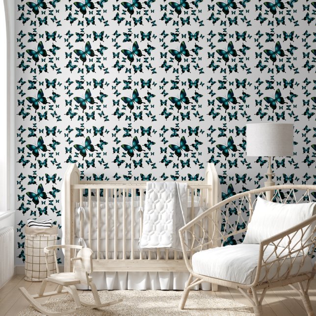 Papier Peint Papillons bleu Aqua (Enfants)