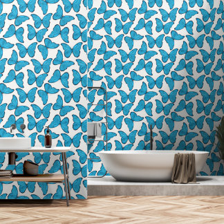 Papier Peint Papillons bleu aquarelle