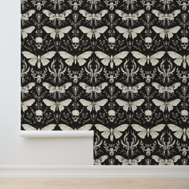 Papier Peint Papillons de printemps gothiques noirs Squelette V (Application)