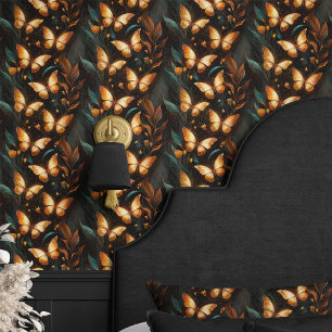 Papier Peint Papillons d'or et feuillage