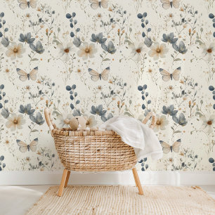 Papier Peint Papillons et Fleurs sauvages