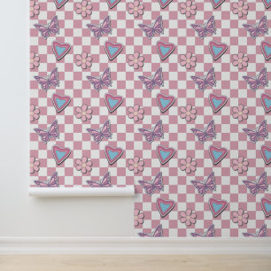 Papier Peint Papillons Roses Fleurs Chambre de Fille