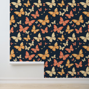 Papier Peint Papillons vibrants Motif sur bleu foncé