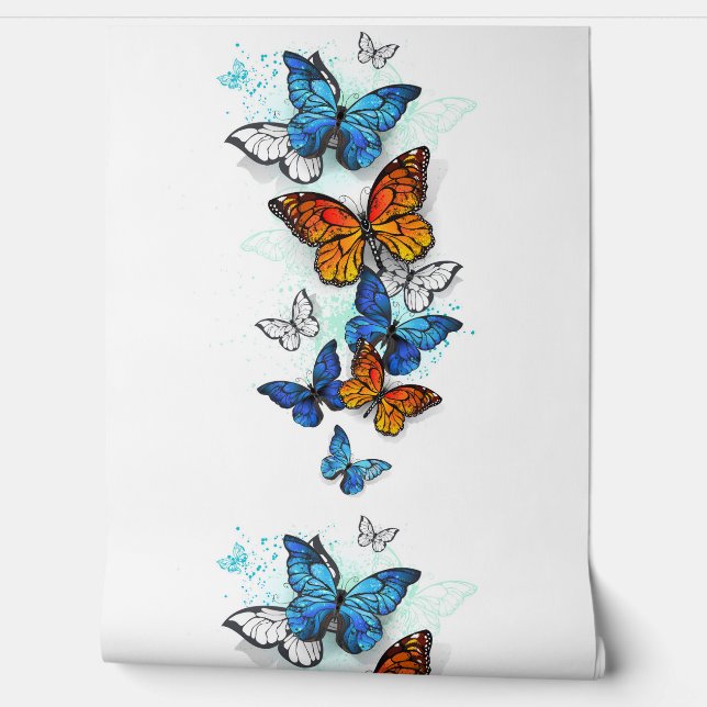 Papier Peint Papillons volants Morpho et Monarch (Déroulement)