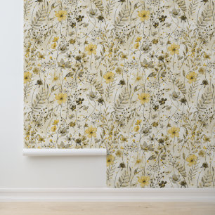 Papier Peint PARADIS FLEURI / humeur kaki jaune