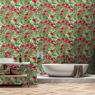 Papier Peint Paradis tropical plage côtière de fleurs d'hibiscu