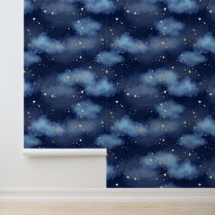 Papier Peint Parties scintillant Gold Stars Dark Blue Sky Motif