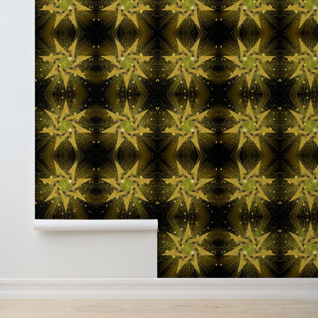 Papier Peint Parties scintillant Golden Stars Black et Gold (Application)
