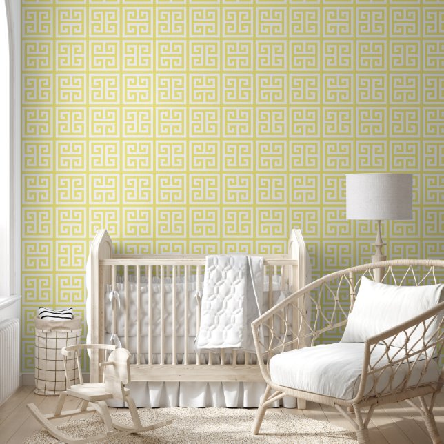Papier Peint Pastel Dandelion jaune et blanc Grande clé grecque (Enfants)