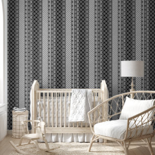 Papier Peint Patchwork rayé noir et blanc avec dentelle