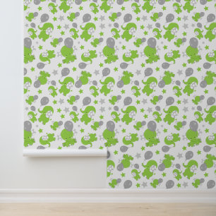 Papier Peint Pattern of Green Elephants, Cute Elephants, stars