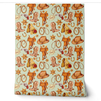 Papier Peint Pays Western Chevaux d'équitation Cowboy Gear