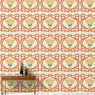 Papier Peint Peach Yellow Green Art Nouveau Tile