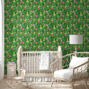 Papier Peint Peau et bâton fleuri vert rose