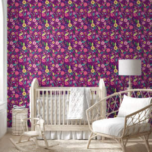 Papier Peint Peau et bâton vert jaune rose violet