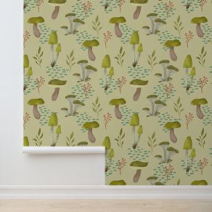 Papier Peint Peaux et bâtonnets botaniques de champignons verts
