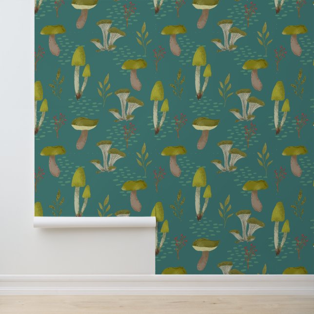 Papier Peint Peaux et bâtonnets de champignons turquoises (Application)