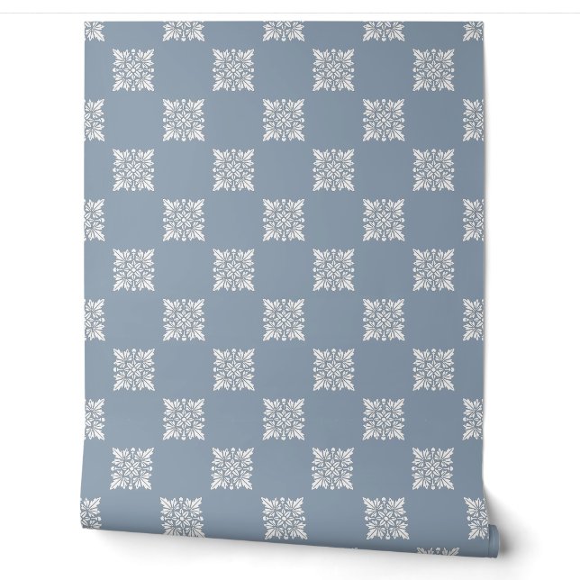 Papier Peint Peel et bâton géométrique bleu-poussiéreux (Déroulement)