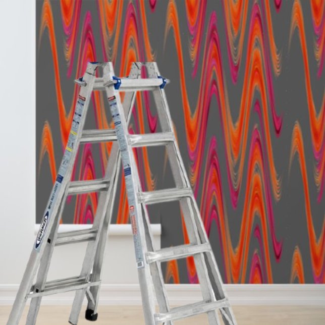 Papier Peint Peel stick moderne gris orange zig zag motif (Peel stick modern rainbow gray orange wave pattern wallpaper)