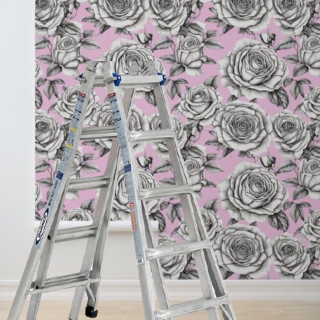 Papier Peint Peel Stick Roses sur Arrière - plan rose géométriq (Peel Stick Roses on Pink Background Geometric Wallpaper)
