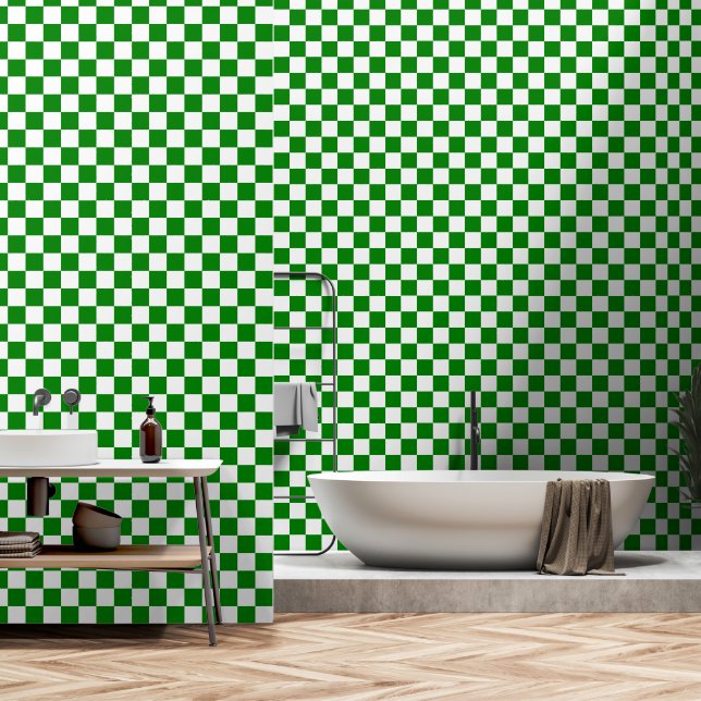 Papier Peint Peigne et bâton blanc et vert (Salle de bain)