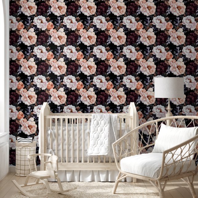 Papier Peint Peonies sombres Motif floral (Enfants)