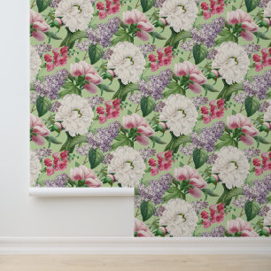 Papier Peint Peonis & Lilacs Jardin d'aquarelle Motif