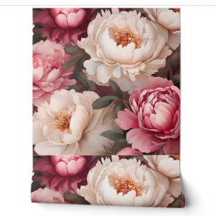 Papier Peint Peony floral Tapisserie rose et blanche
