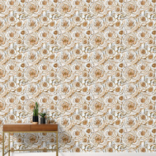 Papier Peint Peony ivoire beige transparent motif fleurs de lux