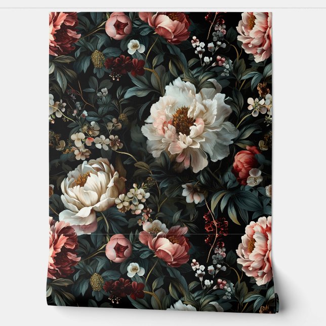 Papier Peint Peony Noel Botanique (Déroulement)