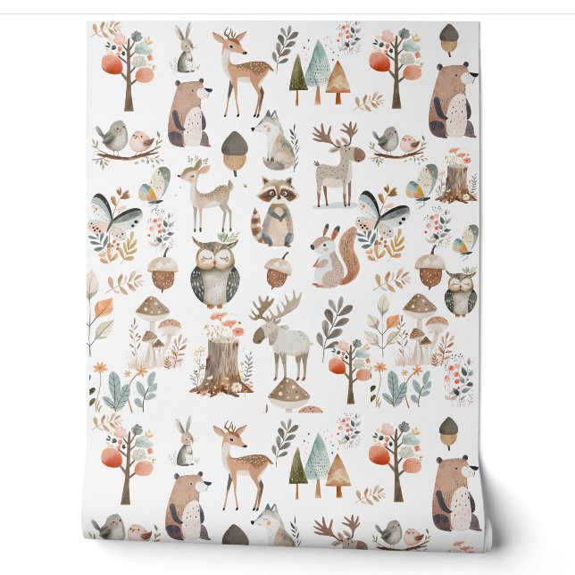 Papier Peint Pépinière d'animaux forestiers de bois (Déroulement)