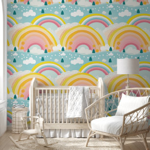 Papier Peint Pépinière Pastel Rainbows et Clouds
