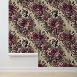 Papier Peint Pétales de prune piquante - Design floral gothique