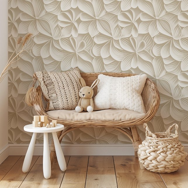 Papier Peint Pétales molles : Crème contemporaine & Flore Beige (Créateur téléchargé)