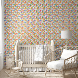 Papier Peint Petite fille carrelée papillon motif pépinière