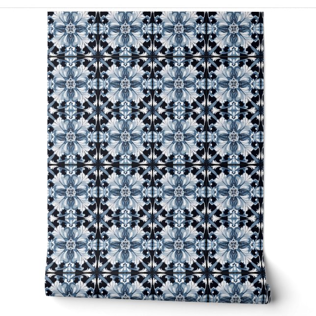 Papier Peint Petite fleur Regal Frosted - Bleu, Blanc, Noir (Déroulement)
