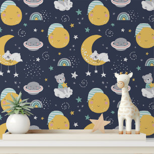 Papier Peint Petite Ourson Lune Étoiles Pépinière Autocollant
