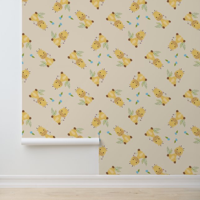 Papier Peint Petite petite girafe florale brun clair (Application)