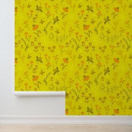Papier Peint Petites Fleurs Folk Art Style Jaune