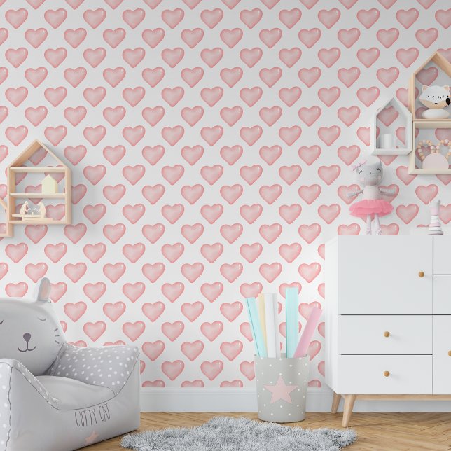 Papier Peint Petits Coeurs Roses Bébé Fille Nourriture (Cute Little Pink Hearts Baby Girl Nursery Wallpaper)